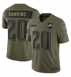 Men's Philadelphia Eagles #20 Brian Dawkins Olive 2025 Salute to Service Limited Football Stitched Jersey