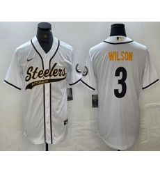 Men's Pittsburgh Steelers #3 Russell Wilson White With Cool Base Stitched Baseball Jerseys