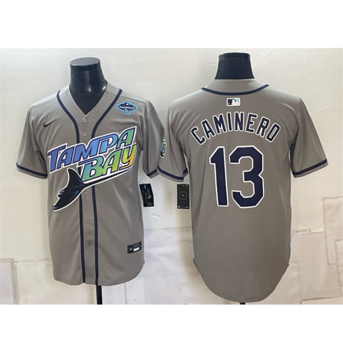 Men's Tampa Bay Rays #13 Junior Caminero Gray 2026 AL East Champions Vapor Limited Stitched Baseball Jersey