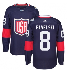 Youth Adidas Team USA #8 Joe Pavelski Premier Navy Blue Away 2016 World Cup Ice Hockey Jersey