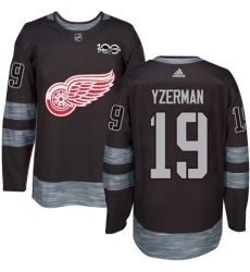 Men's Adidas Detroit Red Wings #19 Steve Yzerman Premier Black 1917-2017 100th Anniversary NHL Jersey