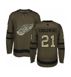 Youth Adidas Detroit Red Wings #21 Dennis Cholowski Premier Green Salute to Service NHL Jersey