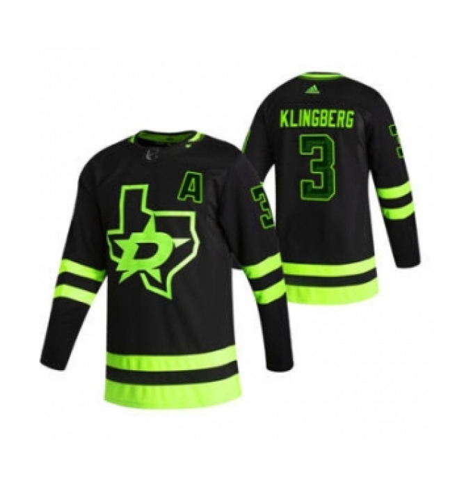 Men's Dallas Stars #3 John Klingberg Black 2020-21 Reverse Retro Alternate Hockey Jersey