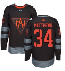 Men's Adidas Team North America #34 Auston Matthews Authentic Black Away 2016 World Cup of Hockey Jersey