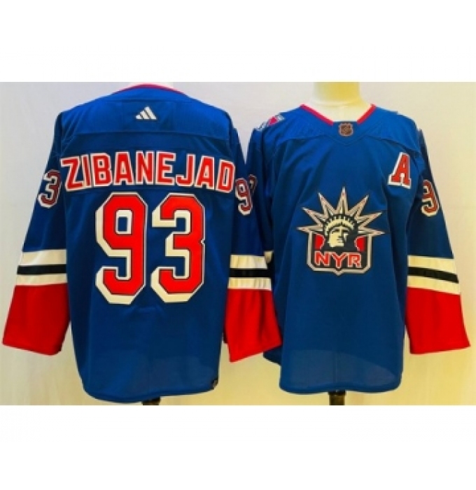 Men's New York Rangers #93 Mika Zibanejad Blue 2022-23 Reverse Retro Stitched Jersey