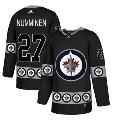 Men's Adidas Winnipeg Jets #27 Teppo Numminen Authentic Black Team Logo Fashion NHL Jersey