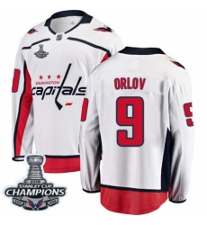 Men's Washington Capitals #9 Dmitry Orlov Fanatics Branded White Away Breakaway 2018 Stanley Cup Final Champions NHL Jersey