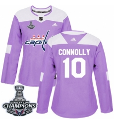 Women's Adidas Washington Capitals #10 Brett Connolly Authentic Purple Fights Cancer Practice 2018 Stanley Cup Final Champions NHL Jersey