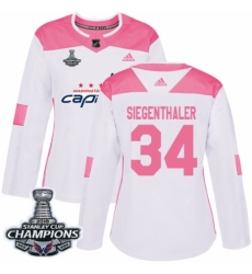 Women's Adidas Washington Capitals #34 Jonas Siegenthaler Authentic White Pink Fashion 2018 Stanley Cup Final Champions NHL Jersey