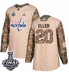 Youth Adidas Washington Capitals #20 Lars Eller Authentic Camo Veterans Day Practice 2018 Stanley Cup Final NHL Jersey