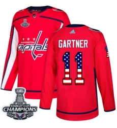 Men's Adidas Washington Capitals #11 Mike Gartner Authentic Red USA Flag Fashion 2018 Stanley Cup Final Champions NHL Jersey