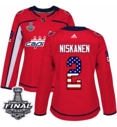 Women's Adidas Washington Capitals #2 Matt Niskanen Authentic Red USA Flag Fashion 2018 Stanley Cup Final NHL Jersey