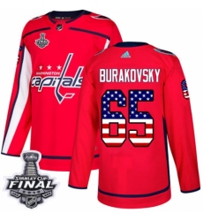 Men's Adidas Washington Capitals #65 Andre Burakovsky Authentic Red USA Flag Fashion 2018 Stanley Cup Final NHL Jersey