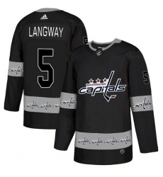 Men's Adidas Washington Capitals #5 Rod Langway Authentic Black Team Logo Fashion NHL Jersey