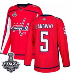 Men's Adidas Washington Capitals #5 Rod Langway Premier Red Home 2018 Stanley Cup Final NHL Jersey