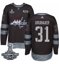 Men's Adidas Washington Capitals #31 Philipp Grubauer Authentic Black 1917-2017 100th Anniversary 2018 Stanley Cup Final Champions NHL Jersey