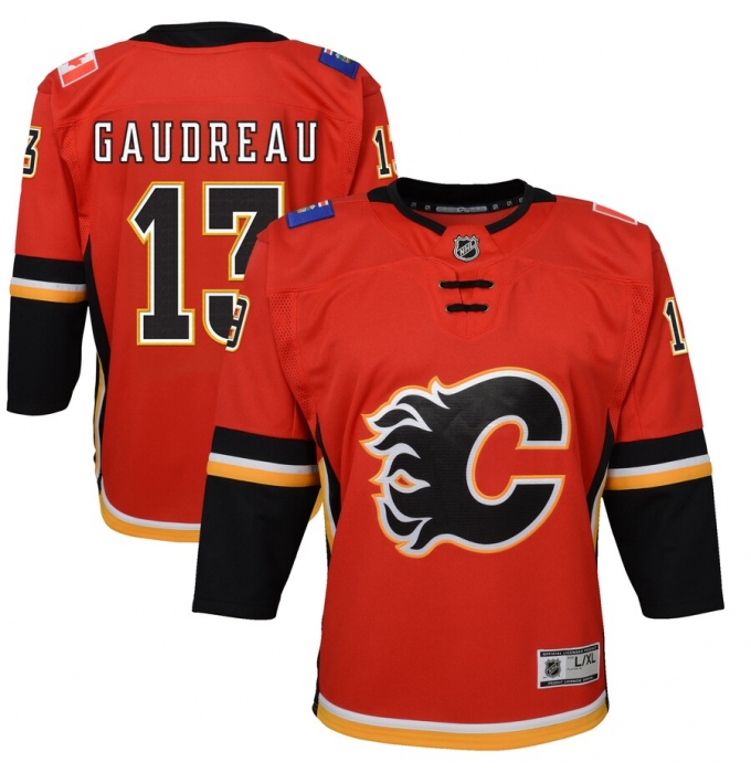 Youth Calgary Flames #13 Johnny Gaudreau Red 2020-21 Alternate Premier Player Jersey