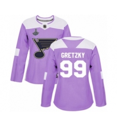 Women's St. Louis Blues #99 Wayne Gretzky Authentic Purple Fights Cancer Practice 2019 Stanley Cup Champions Hockey Jersey
