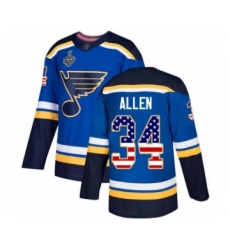 Men's St. Louis Blues #34 Jake Allen Authentic Blue USA Flag Fashion 2019 Stanley Cup Final Bound Hockey Jersey