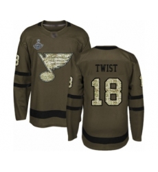 Men's St. Louis Blues #18 Tony Twist Authentic Green Salute to Service 2019 Stanley Cup Champions Hockey Jersey