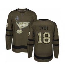 Men's St. Louis Blues #18 Tony Twist Authentic Green Salute to Service 2019 Stanley Cup Final Bound Hockey Jersey