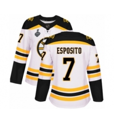 Women's Boston Bruins #7 Phil Esposito Authentic White Away 2019 Stanley Cup Final Bound Hockey Jersey