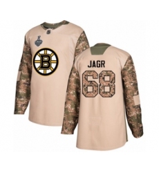 Men's Boston Bruins #68 Jaromir Jagr Authentic Camo Veterans Day Practice 2019 Stanley Cup Final Bound Hockey Jersey