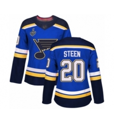 Women's St. Louis Blues #20 Alexander Steen Authentic Royal Blue Home 2019 Stanley Cup Final Bound Hockey Jersey