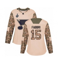Women's St. Louis Blues #15 Robby Fabbri Authentic Camo Veterans Day Practice 2019 Stanley Cup Final Bound Hockey Jersey