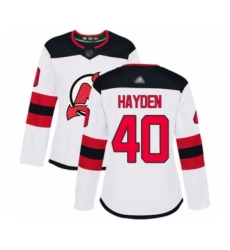Women's New Jersey Devils #40 John Hayden Authentic White Away Hockey Jersey