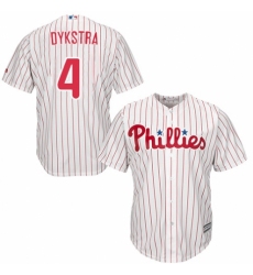 Youth Majestic Philadelphia Phillies #4 Lenny Dykstra Replica White/Red Strip Home Cool Base MLB Jersey