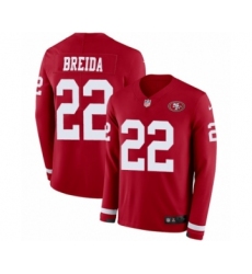 Youth Nike San Francisco 49ers #22 Matt Breida Limited Red Therma Long Sleeve NFL Jersey