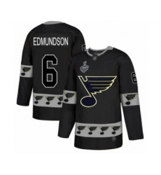 Men's St. Louis Blues #6 Joel Edmundson Authentic Black Team Logo Fashion 2019 Stanley Cup Final Bound Hockey Jersey