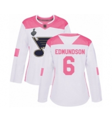 Women's St. Louis Blues #6 Joel Edmundson Authentic White Pink Fashion 2019 Stanley Cup Final Bound Hockey Jersey