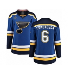 Women's St. Louis Blues #6 Joel Edmundson Fanatics Branded Royal Blue Home Breakaway 2019 Stanley Cup Champions Hockey Jersey