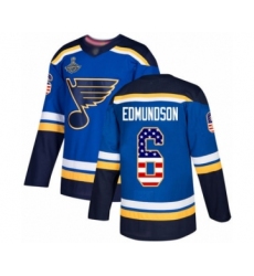 Youth St. Louis Blues #6 Joel Edmundson Authentic Blue USA Flag Fashion 2019 Stanley Cup Champions Hockey Jersey