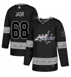 Men's Adidas Washington Capitals #68 Jaromir Jagr Authentic Black Team Logo Fashion NHL Jersey