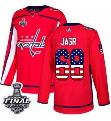 Men's Adidas Washington Capitals #68 Jaromir Jagr Authentic Red USA Flag Fashion 2018 Stanley Cup Final NHL Jersey