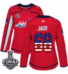 Women's Adidas Washington Capitals #68 Jaromir Jagr Authentic Red USA Flag Fashion 2018 Stanley Cup Final NHL Jersey