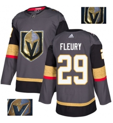Men's Adidas Vegas Golden Knights #29 Marc-Andre Fleury Authentic Gray Fashion Gold NHL Jersey