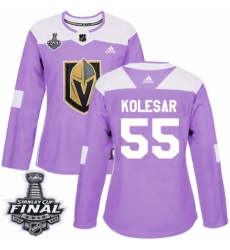 Women's Adidas Vegas Golden Knights #55 Keegan Kolesar Authentic Purple Fights Cancer Practice 2018 Stanley Cup Final NHL Jersey