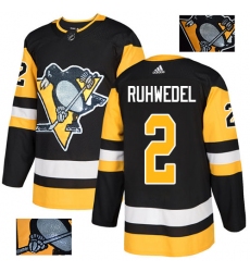 Men's Adidas Pittsburgh Penguins #2 Chad Ruhwedel Authentic Black Fashion Gold NHL Jersey