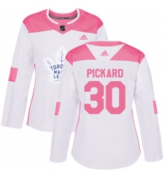 Women's Adidas Toronto Maple Leafs #30 Calvin Pickard Authentic White Pink Fashion NHL Jersey