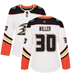 Women's Adidas Anaheim Ducks #30 Ryan Miller Authentic White Away NHL Jersey