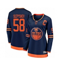 Women's Edmonton Oilers #58 Anton Slepyshev Authentic Navy Blue Alternate Fanatics Branded Breakaway Hockey Jersey
