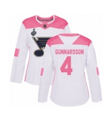 Women's St. Louis Blues #4 Carl Gunnarsson Authentic White Pink Fashion 2019 Stanley Cup Final Bound Hockey Jersey