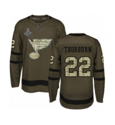 Youth St. Louis Blues #22 Chris Thorburn Authentic Green Salute to Service 2019 Stanley Cup Champions Hockey Jersey