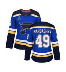 Women's St. Louis Blues #49 Ivan Barbashev Authentic Royal Blue Home 2019 Stanley Cup Champions Hockey Jersey