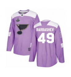 Youth St. Louis Blues #49 Ivan Barbashev Authentic Purple Fights Cancer Practice 2019 Stanley Cup Champions Hockey Jersey