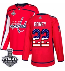 Men's Adidas Washington Capitals #22 Madison Bowey Authentic Red USA Flag Fashion 2018 Stanley Cup Final NHL Jersey
